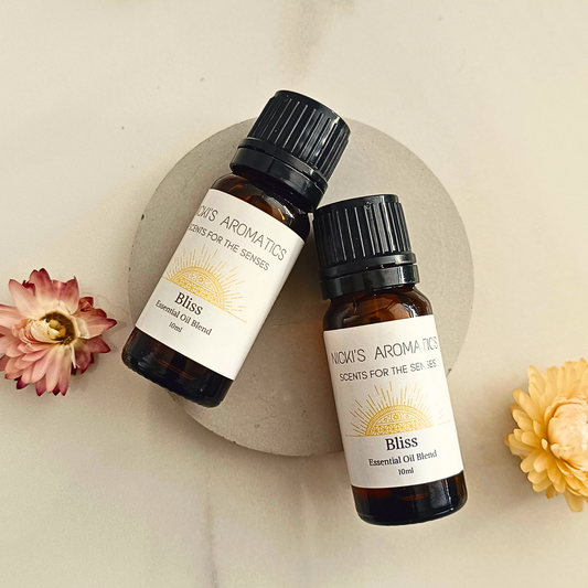 2 Bliss essential oil blend in 10ml amber glass bottles