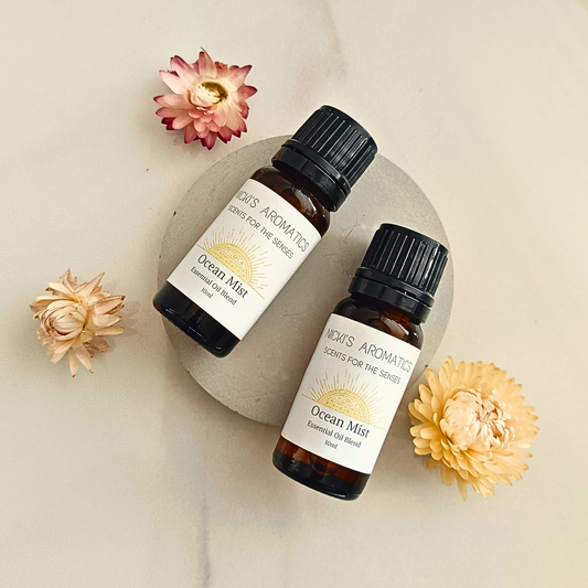 two 10ml amber glass bottles of Ocean Mist essential oil blend