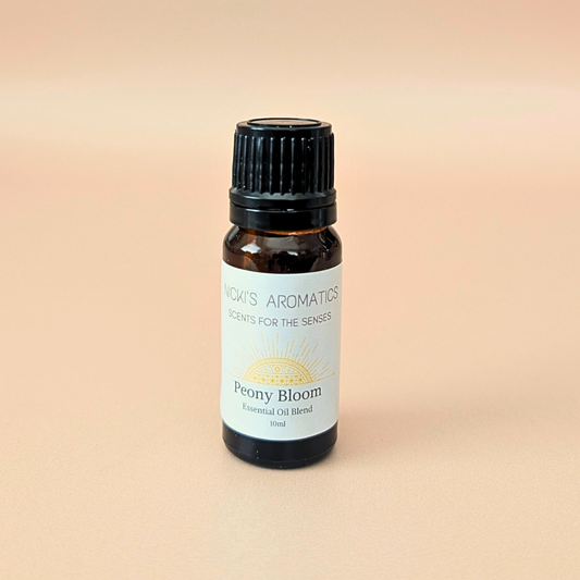 Peony Bloom pure essential oil blend in a 10ml amber glass bottle