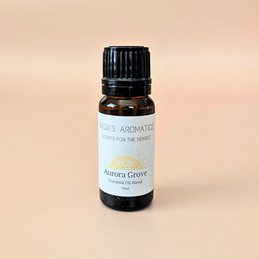 Aurora Grove pure essential oil blend with neroli, bergamot and vetiver in a 10ml amber glass bottle