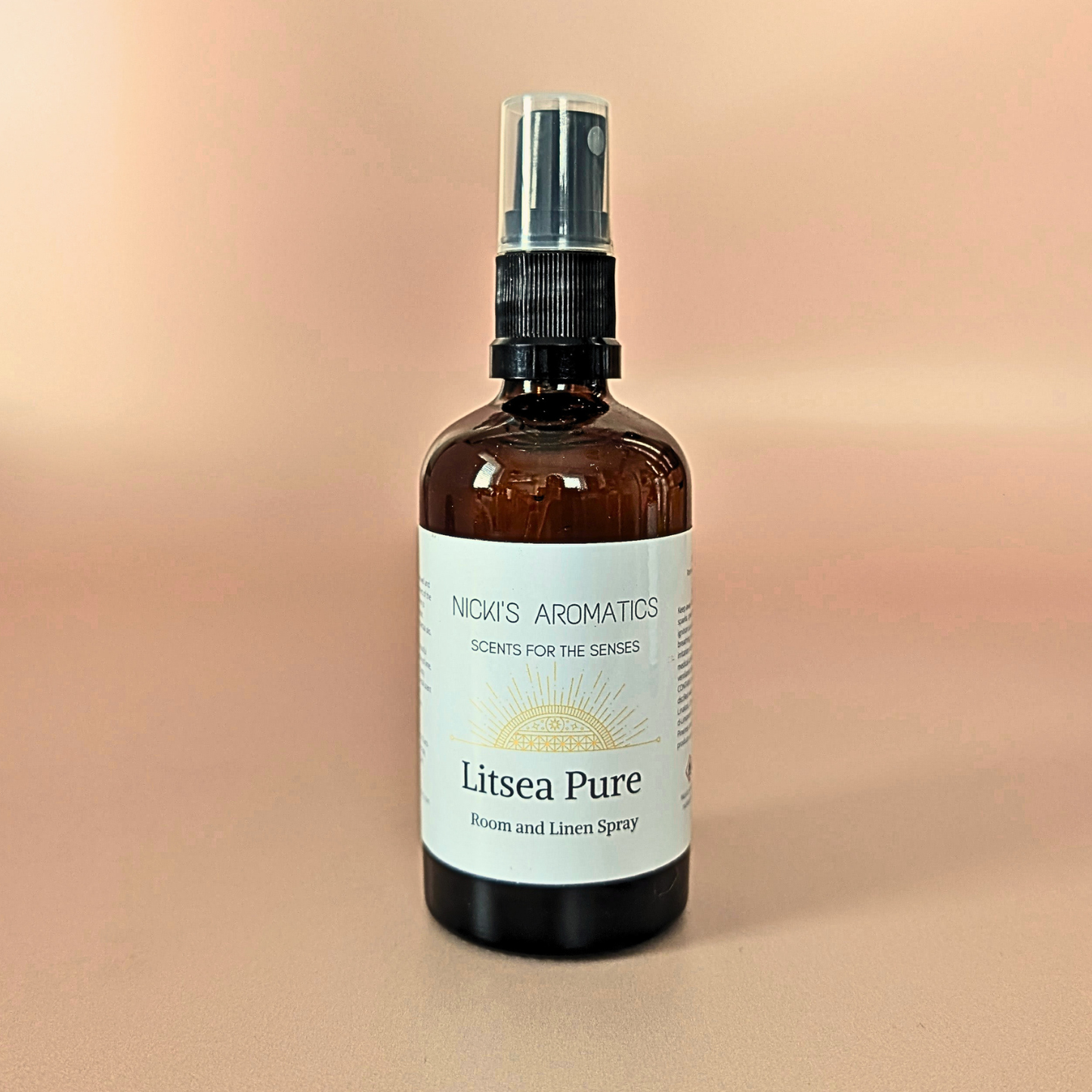 Litsea Pure natural room and linen spray with litsea, lime or bergamot in an amber glass bottle