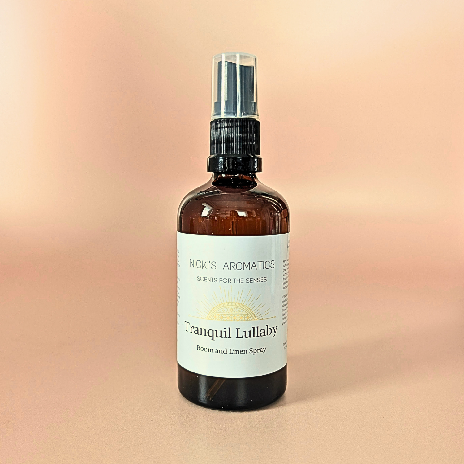 Vanilla Musk natural room and linen spray with lavender, clary sage and geranium in an amber glass bottle