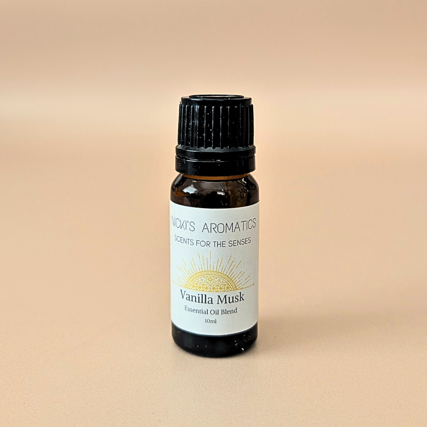 Vanilla Musk pure essential oil blend with neroli, juniper and vanilla in a 10ml amber glass bottle